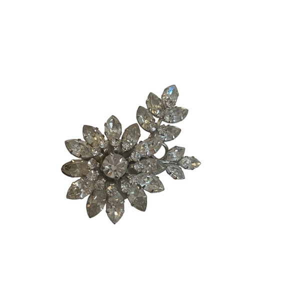Vintage Jewel Crest Brooch Donald Simpson Clear Rhinestones Flower - HSH1519 - Picture 1 of 9